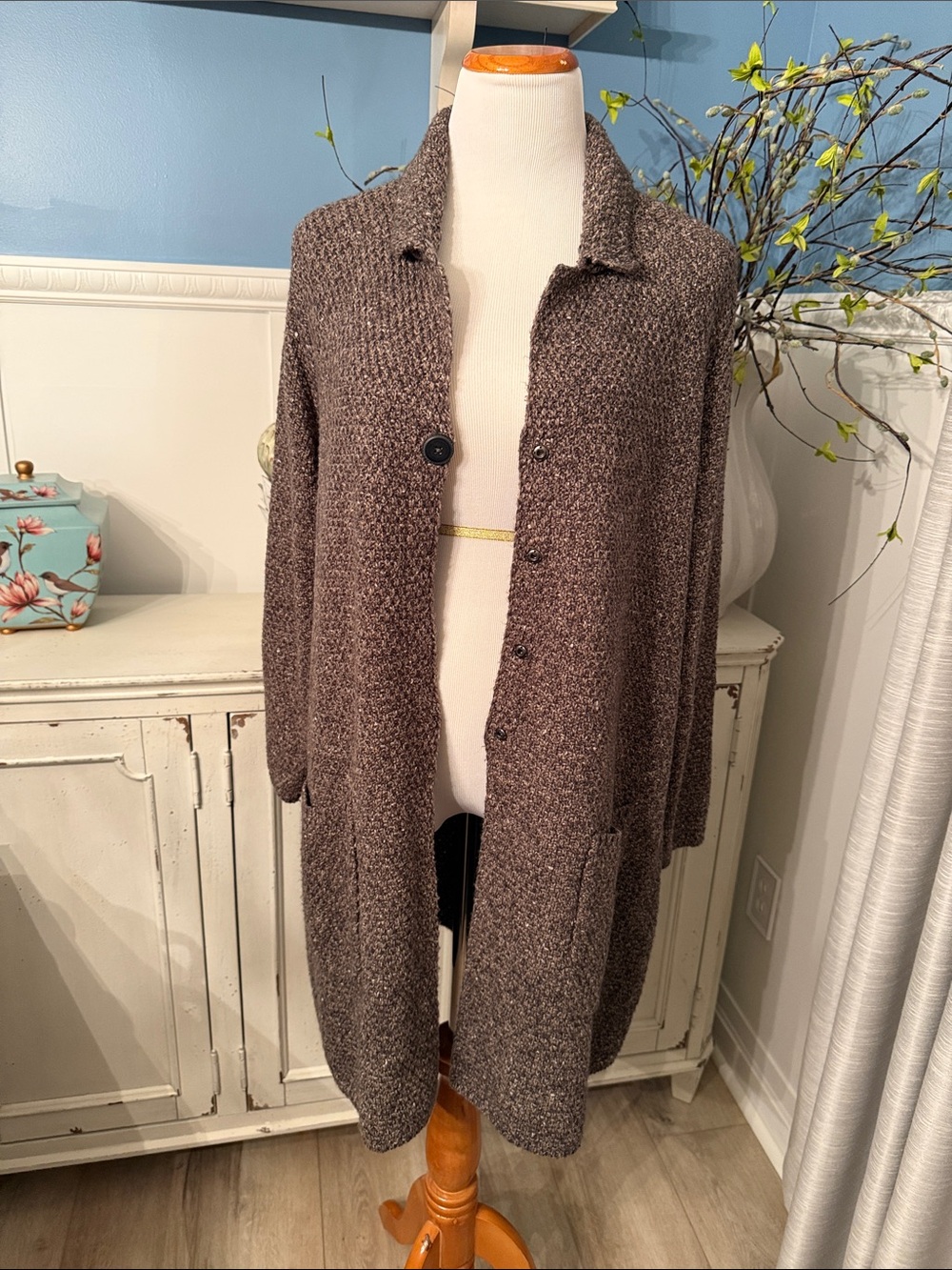 J. Jill Chocolate Brown Long Knit Button-Front Cardigan